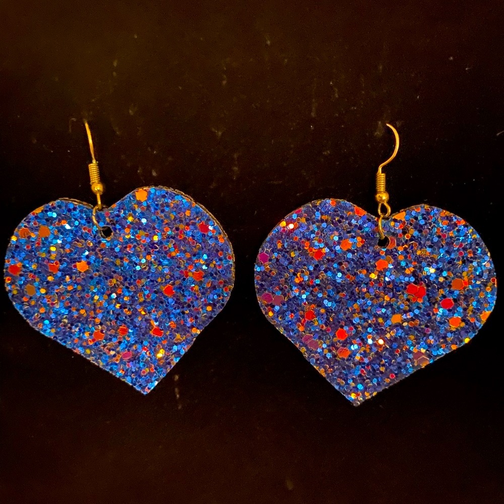 New BLUE GLITTER HEART EARRINGS